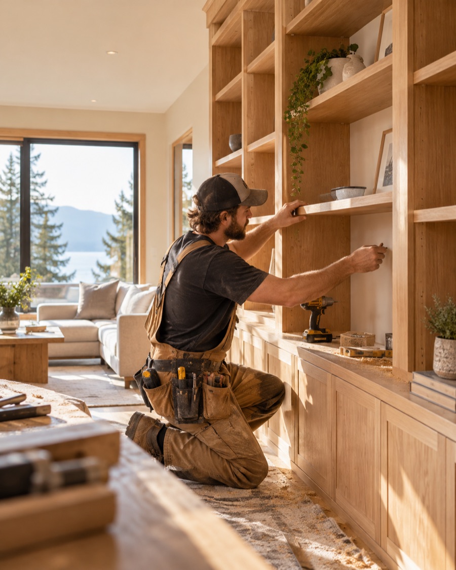 Custom carpenter-built interior woodwork