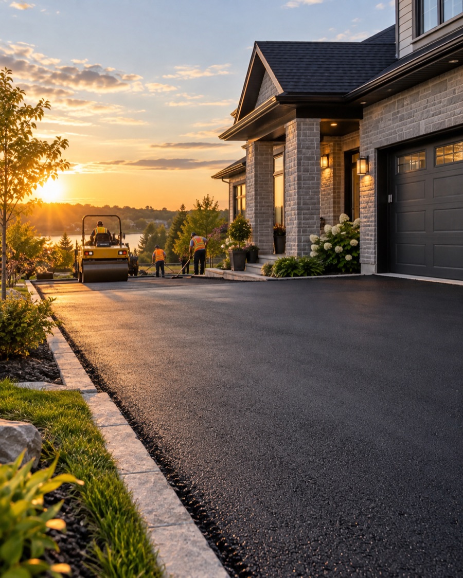 Freshly paved residential driveway