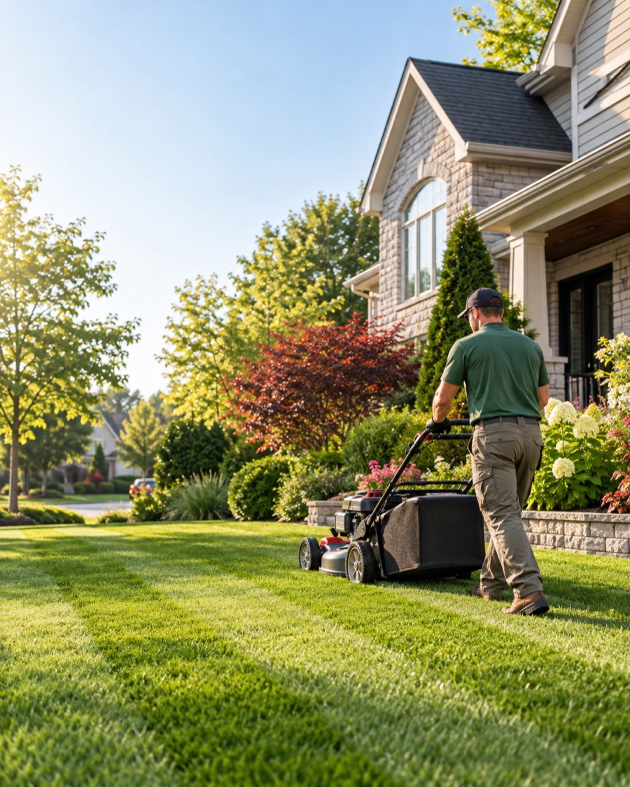 Freshly striped residential lawn